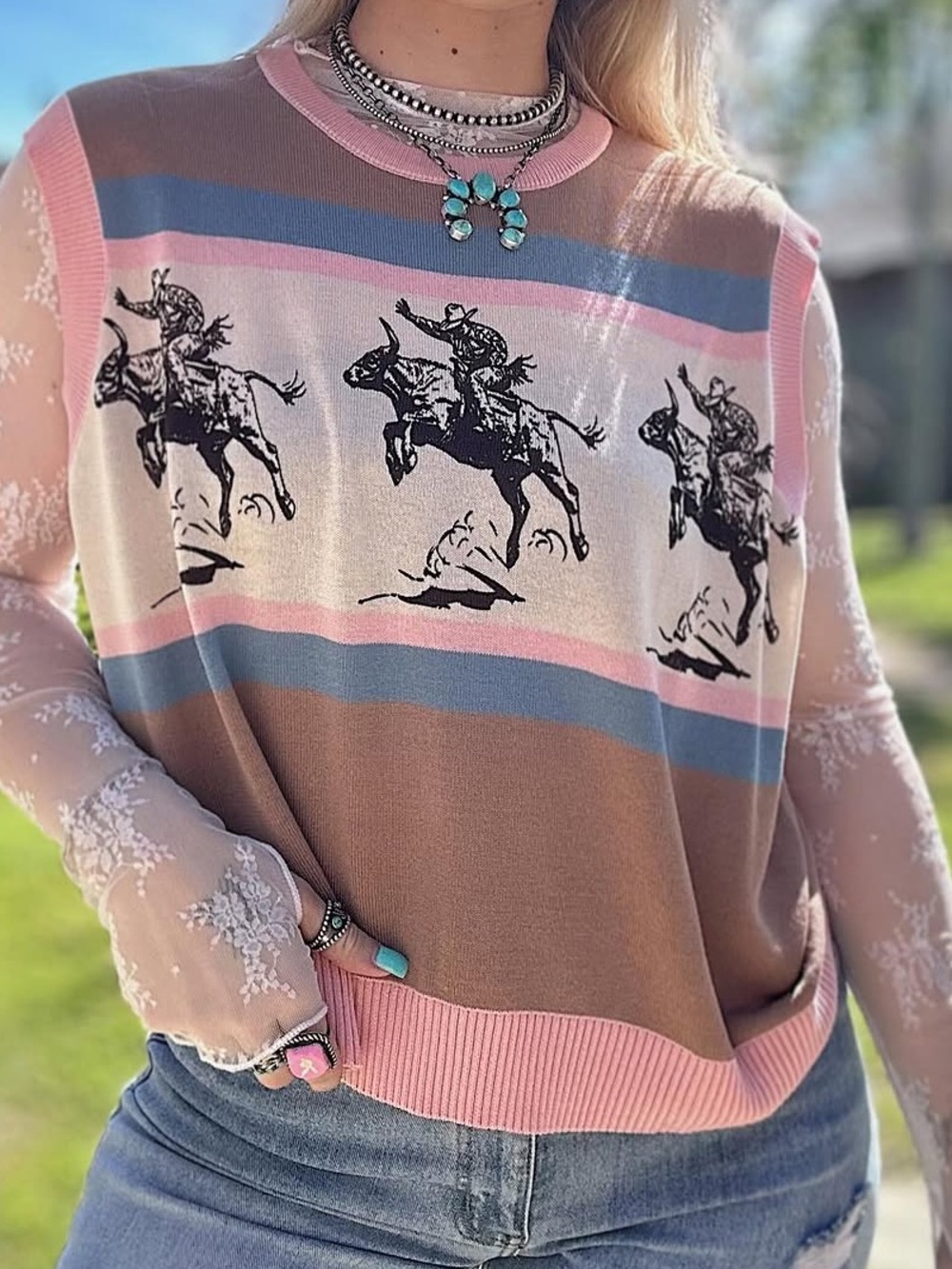Women’s western Brown and Pink Sleeveless Top